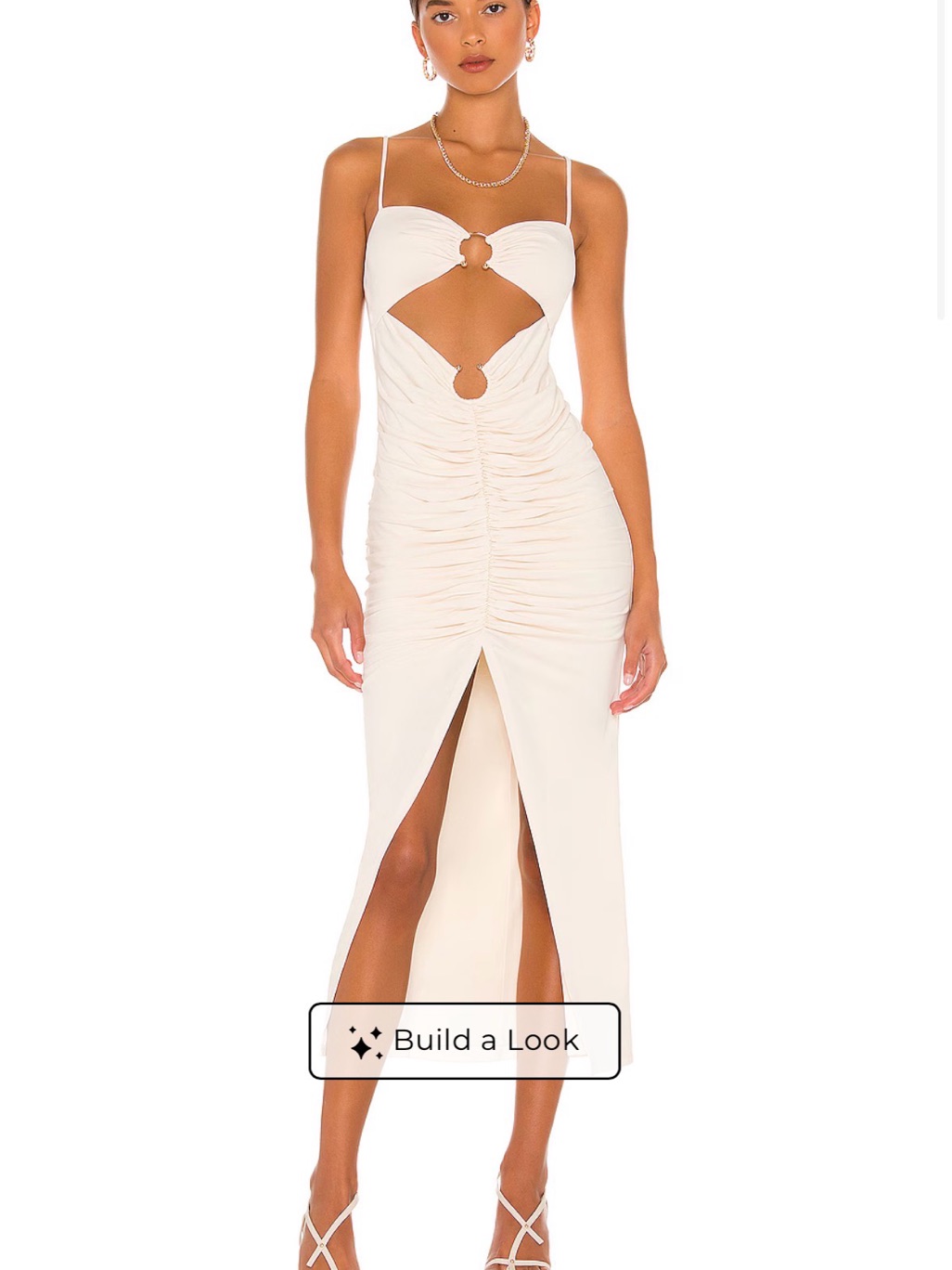 Camila Coelho Yasmeen Cream Ruched Cutout Midi Perfect Party Resortwear Dress